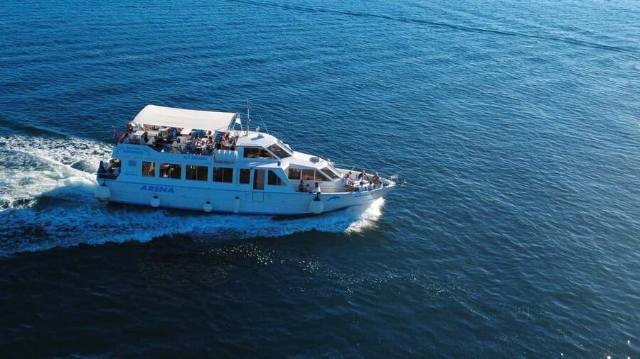 Pula: Brijuni National Park Dolphin Watching Tour w/Dinner - The Arena boat: terraces, bar, and where to watch from